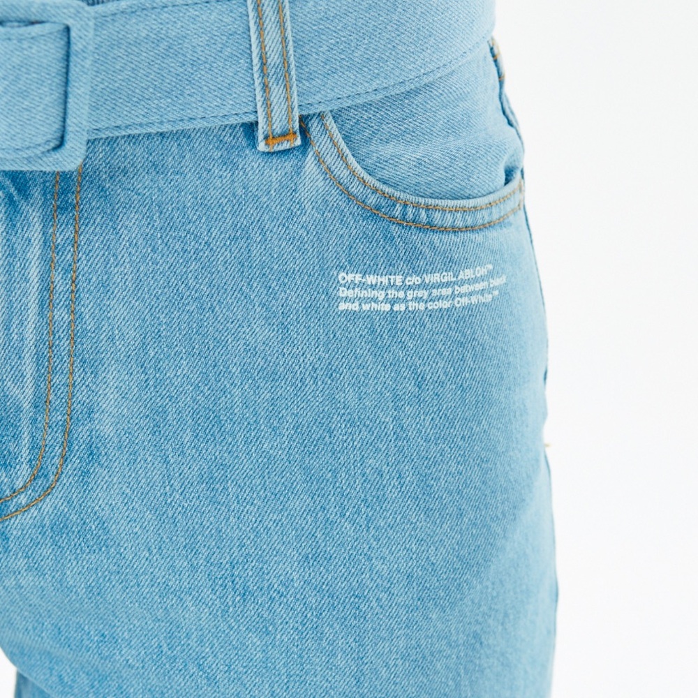 OFF-WHITE Thight Crop Denim with Belt in light blue wash - Picture 4 of 9